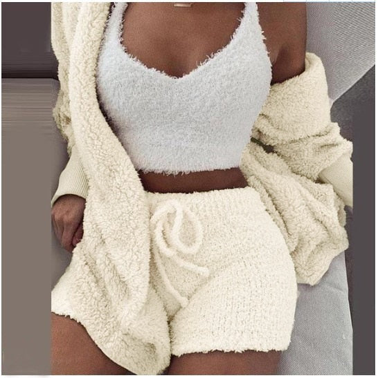 Fluffy Three Piece Set Lounge Sexy Outfits